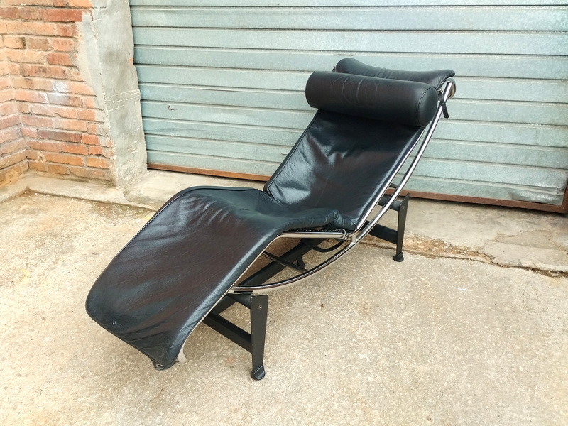 butaca sillon lecorbusier inox piel negra 74x150x47-56 1u